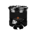 Black Magic & Metallic Silver Preserved Roses in Round Gift Box