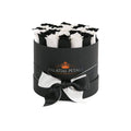 Black Magic & Snow White Preserved Roses in Round Gift Box