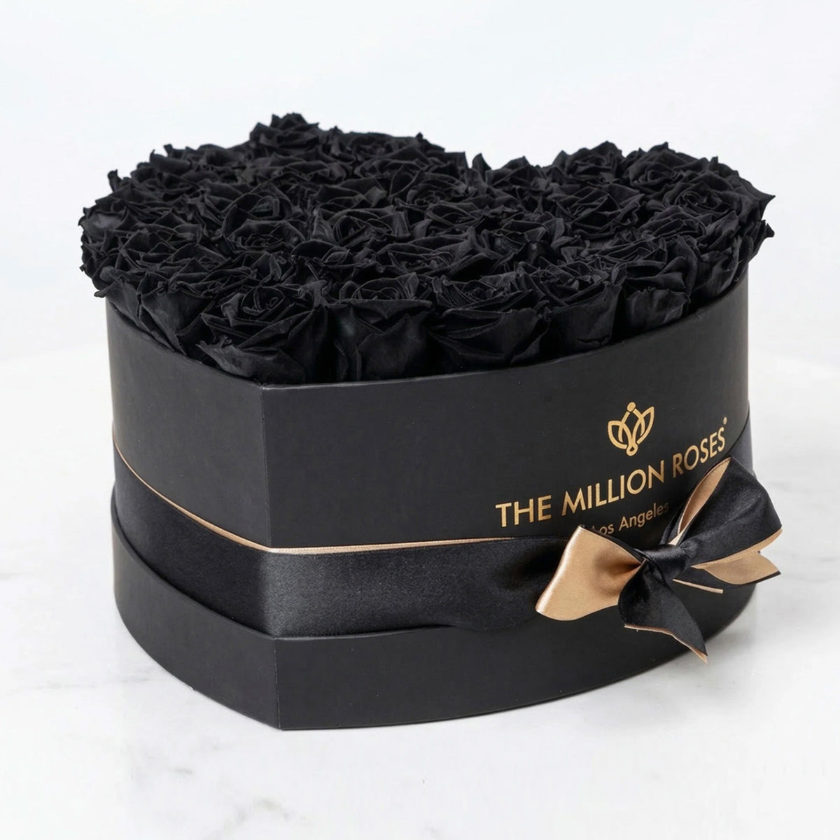 28-30 Black Preserved Roses in Heart Gift Box
