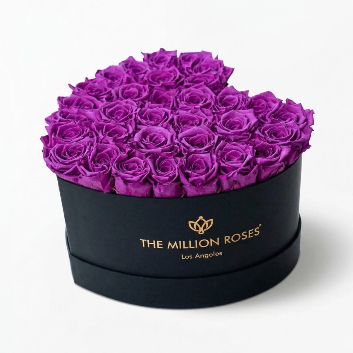 Purple Preserved Roses in Black Heart Gift Box – Style 2