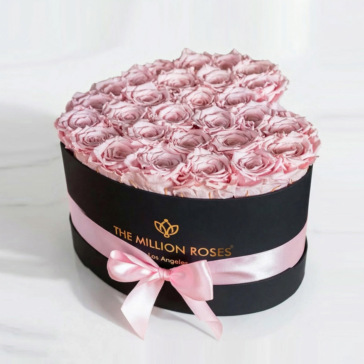 Light Pink Preserved Roses in Black Heart Gift Box – Style 2