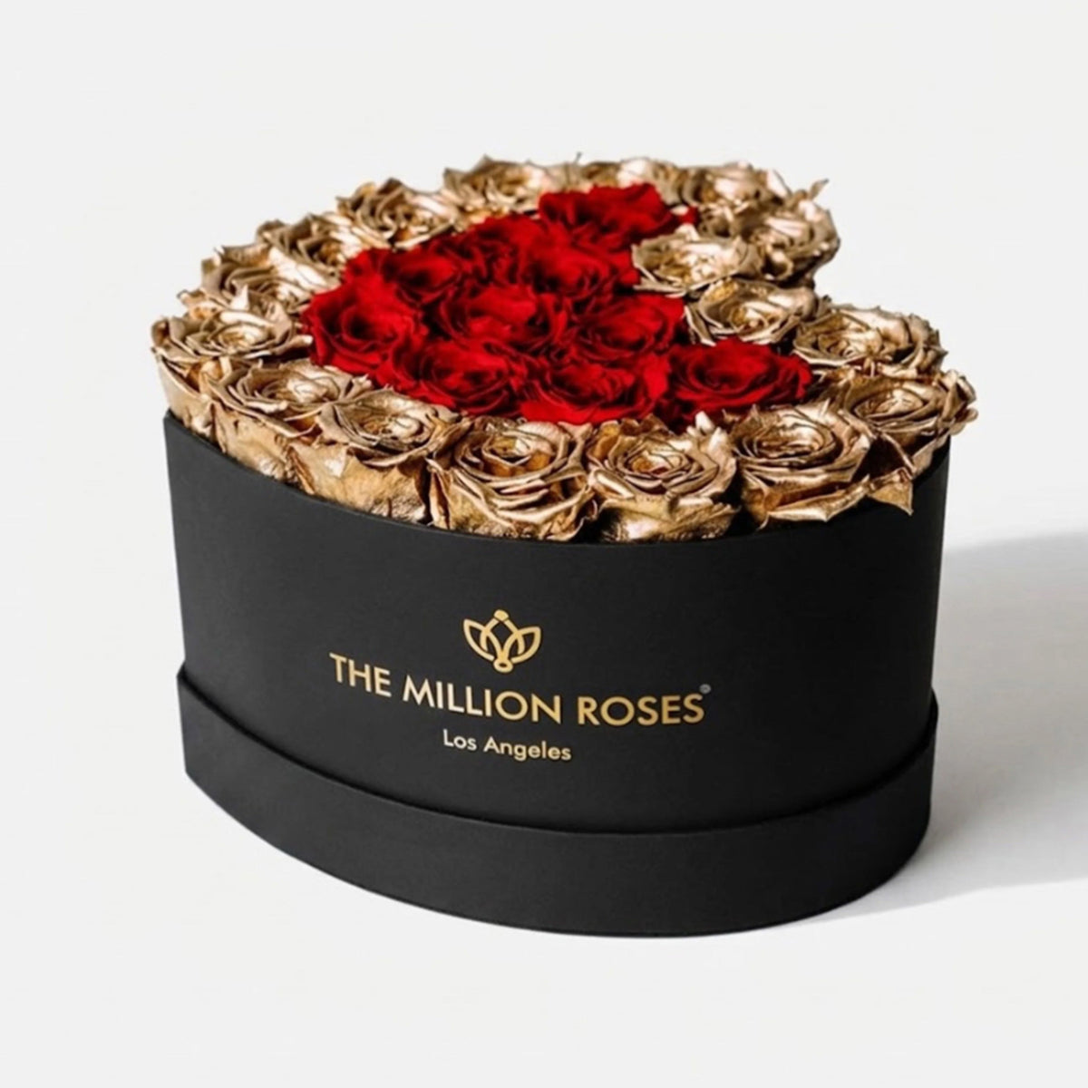 Gold Preserved Roses in Black Heart Gift Box