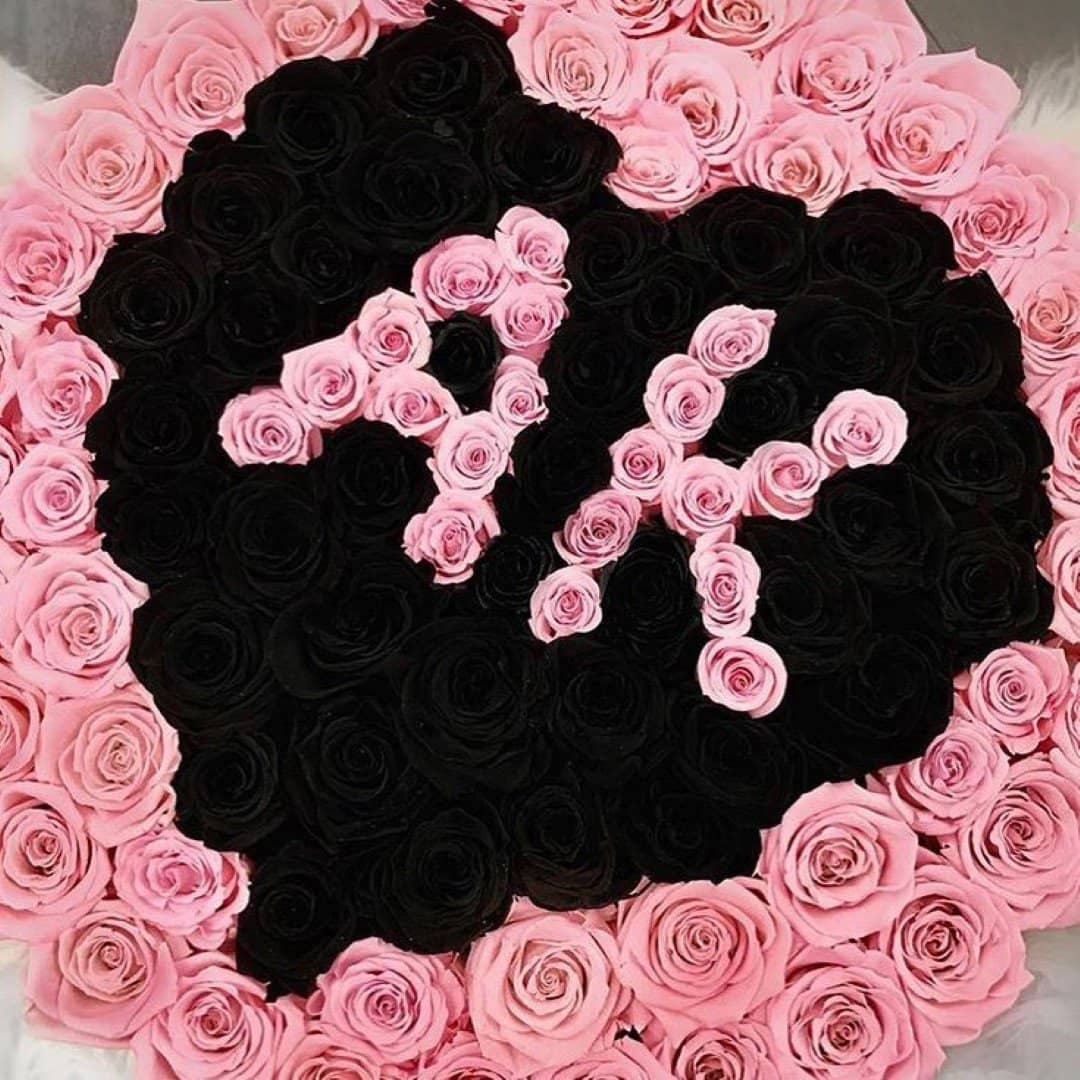 Candy Pink & Black Magic Preserved Roses in XL Round Gift Box