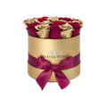 24K Gold & Red Wine Preserved Roses in Round Gift Box