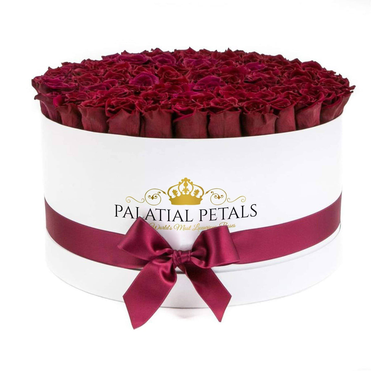Red Wine Preserved Roses in Deluxe Round Gift Box