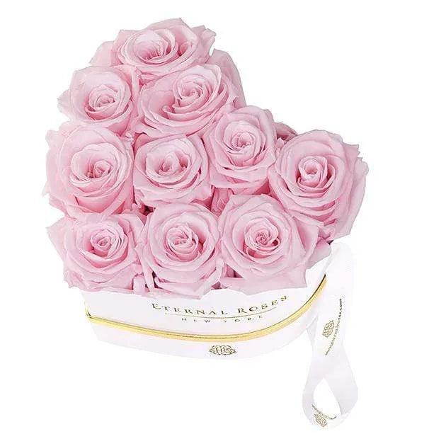 Pink Pink Martini Preserved Roses in White Heart Gift Box