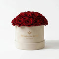 20-22 Red Preserved Roses in Suede Dome Box