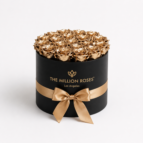 14-15 Gold Preserved Roses in Black Gift Box
