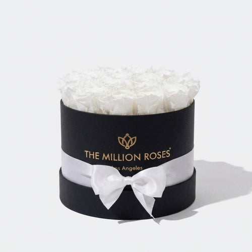 14-15 White Preserved Roses in Black Gift Box