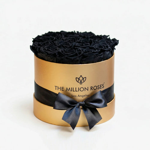 14-15 Black Preserved Roses in Gold Gift Box