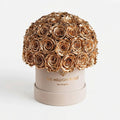 70-74 Gold Preserved Roses in Suede Dome Box