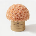 70-74 Peach Preserved Roses in Gold Dome Box