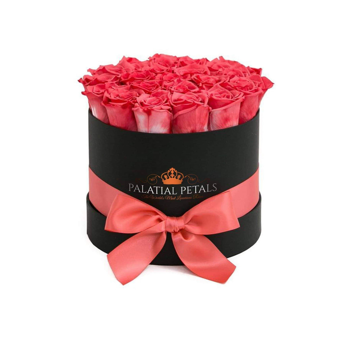 Coral Pink Preserved Roses in Classic Round Gift Box – Style 2