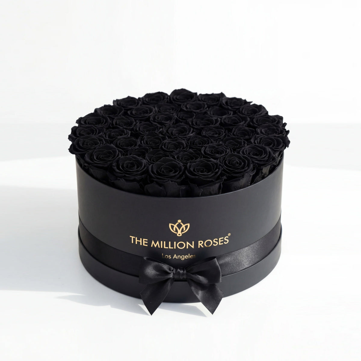 Black Preserved Roses in Round Gift Box