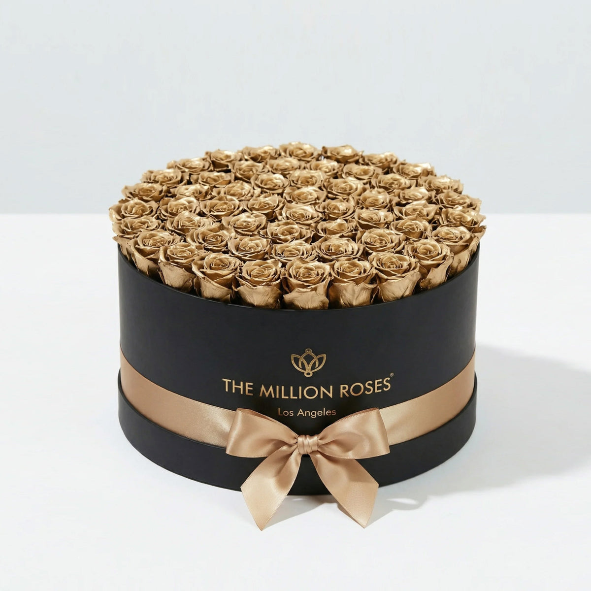 Gold Preserved Roses in Round Gift Box