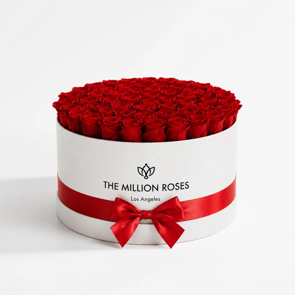 Red Preserved Roses in Deluxe White Round Gift Box