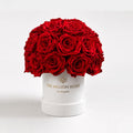 38-40 Red Preserved Roses in Beige Suede Dome Box