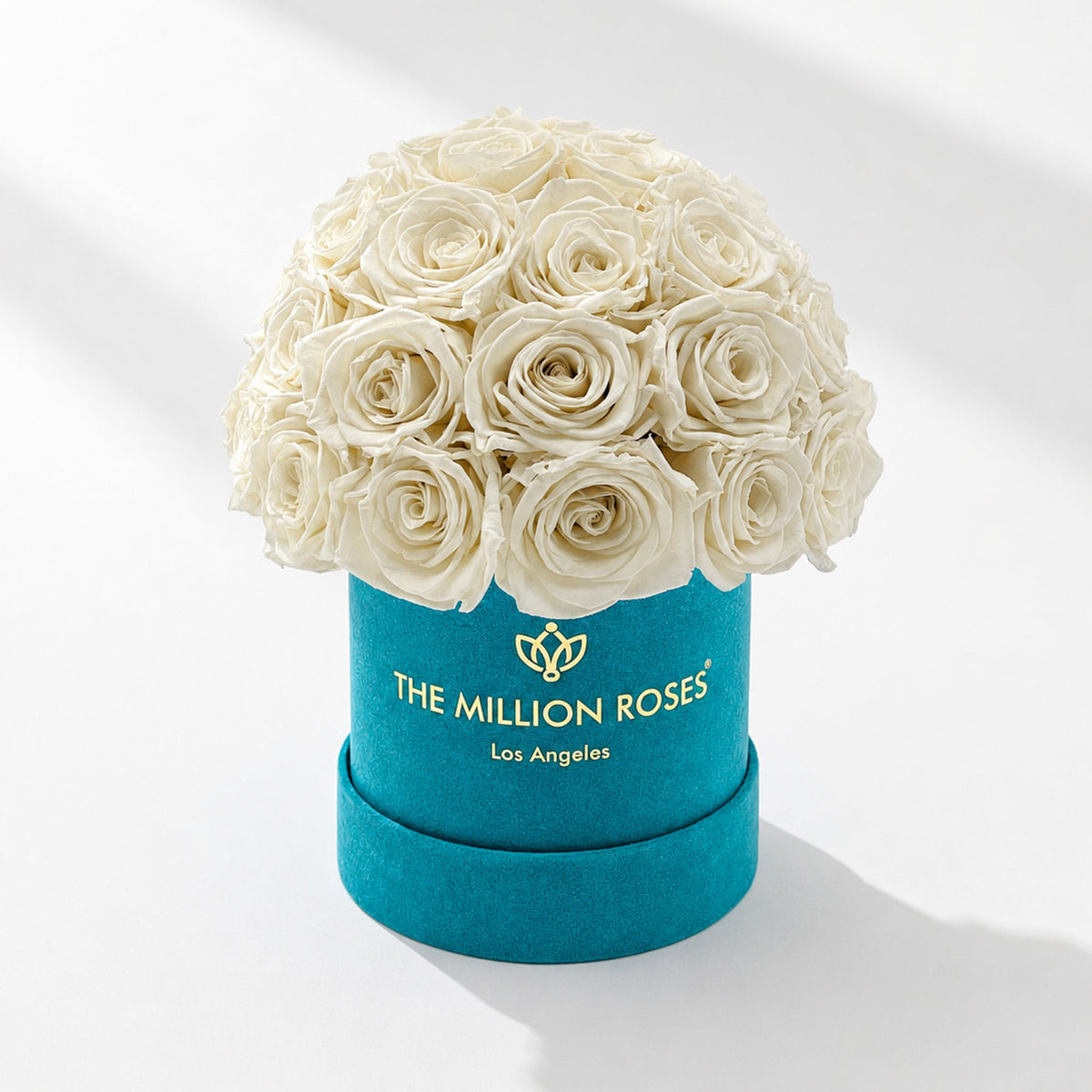 38-40 White Preserved Roses in Green Suede Dome Box