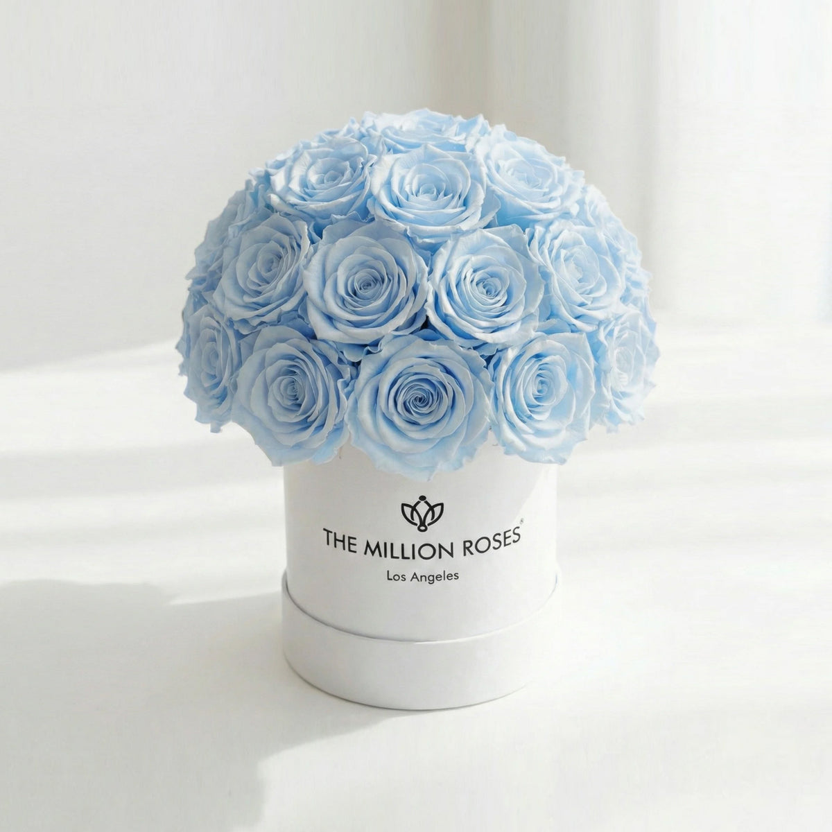 Blue Preserved Roses in Essence White Dome Box
