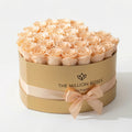 28-30 Peach Preserved Roses in Gold Heart Gift Box