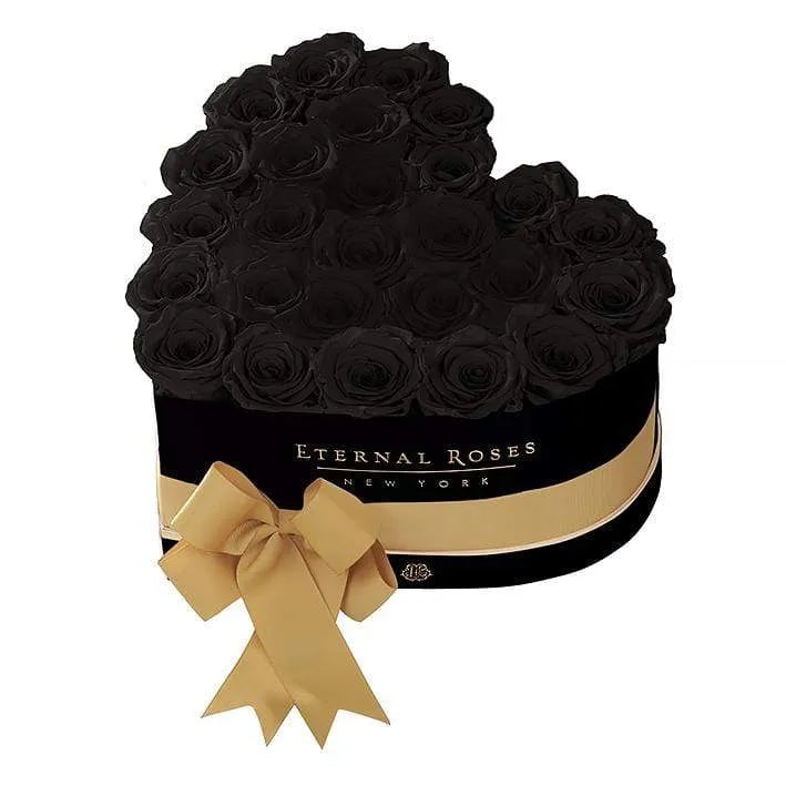 25-28 Midnight Preserved Roses in Heart Gift Box