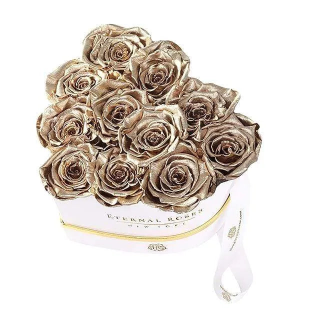 Grand Gold Preserved Roses in Heart Gift Box