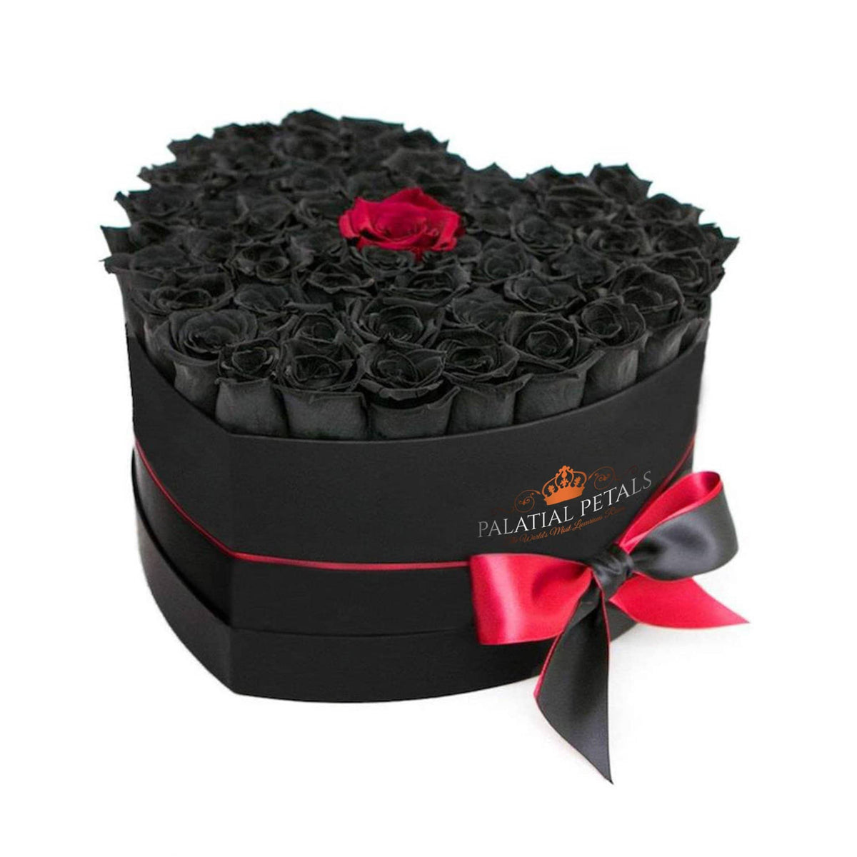 Black Magic & Preserved Roses in Heart Gift Box