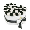 Black Magic & Snow White Preserved Roses in Heart Gift Box