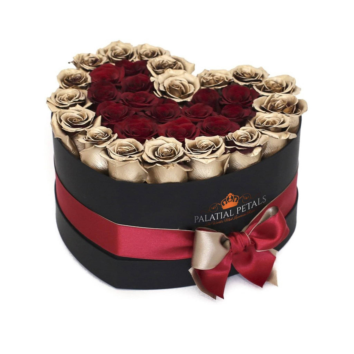 24K Gold & Red Preserved Roses in Heart Gift Box
