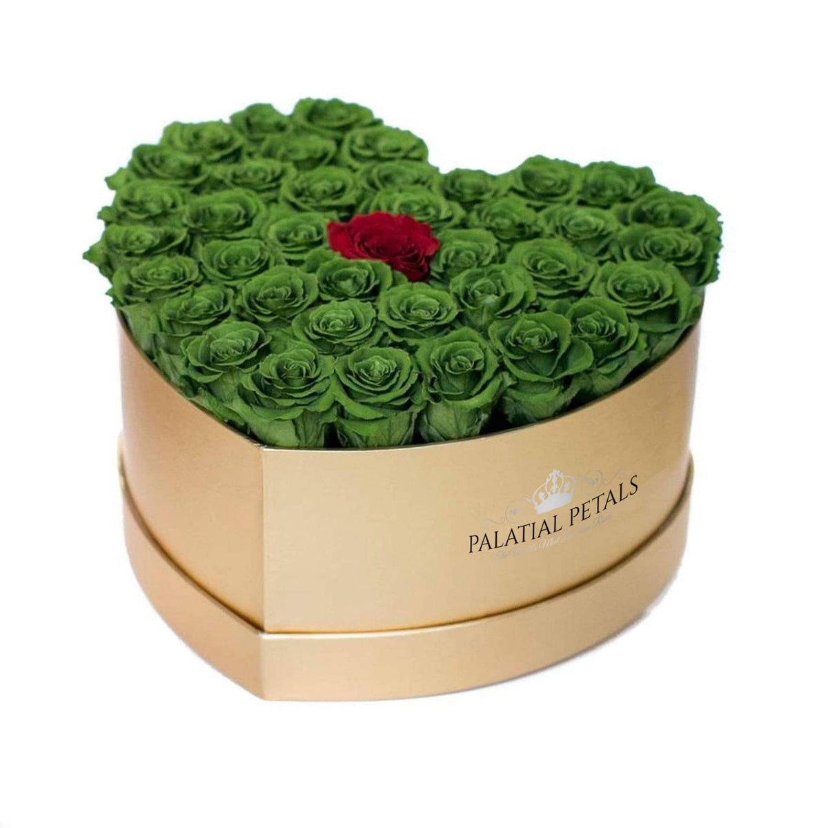 Emerald Green & Red Preserved Roses in Heart Gift Box