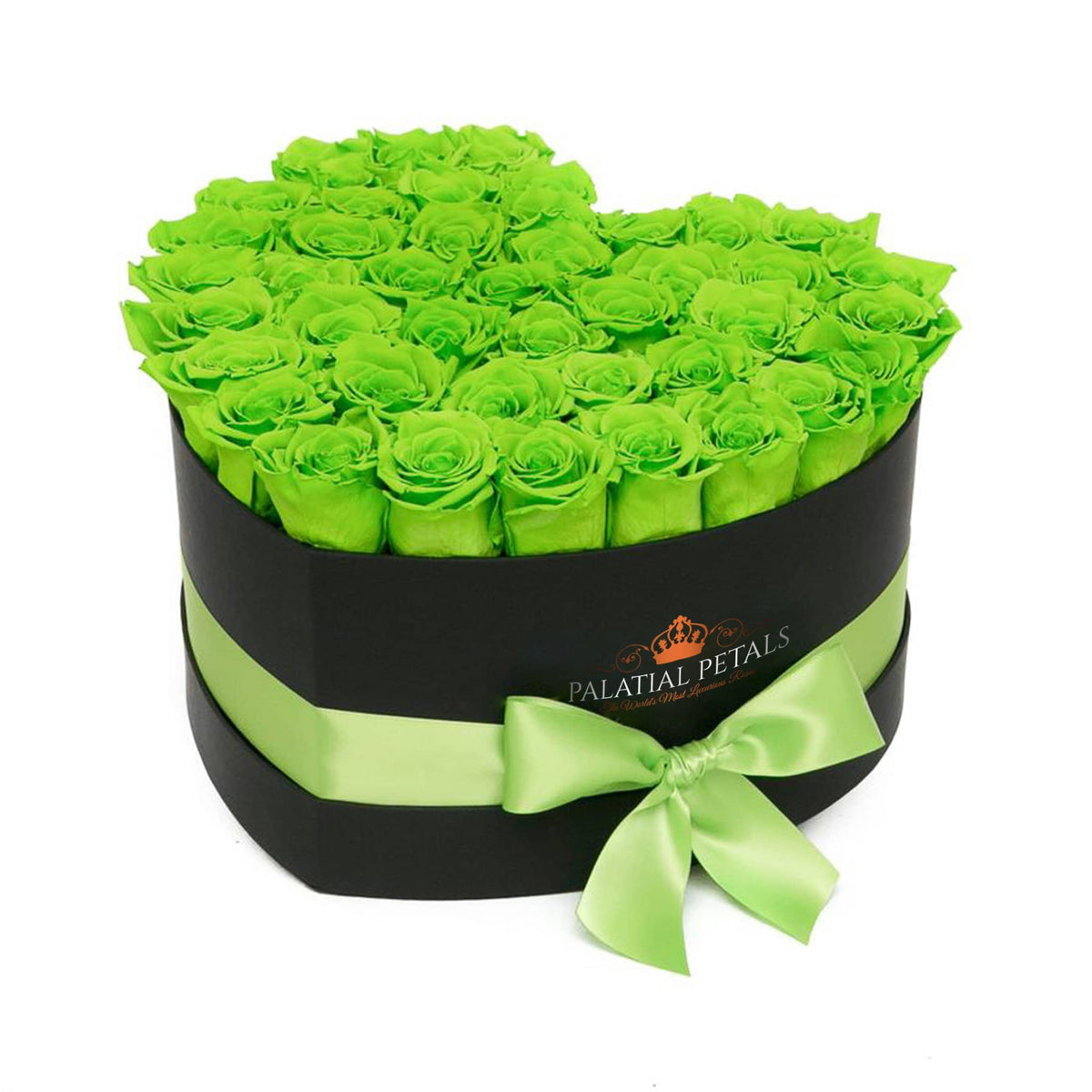Green Preserved Roses in Velvet Heart Gift Box
