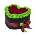 Lime Green & Red Preserved Roses in Heart Gift Box – Style 2