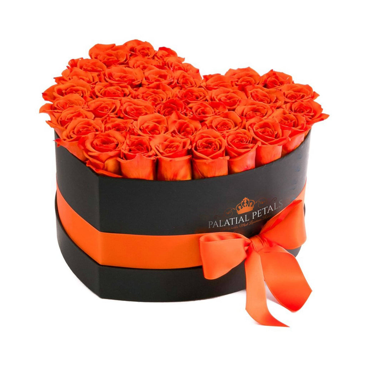 Orange Preserved Roses in Heart Gift Box