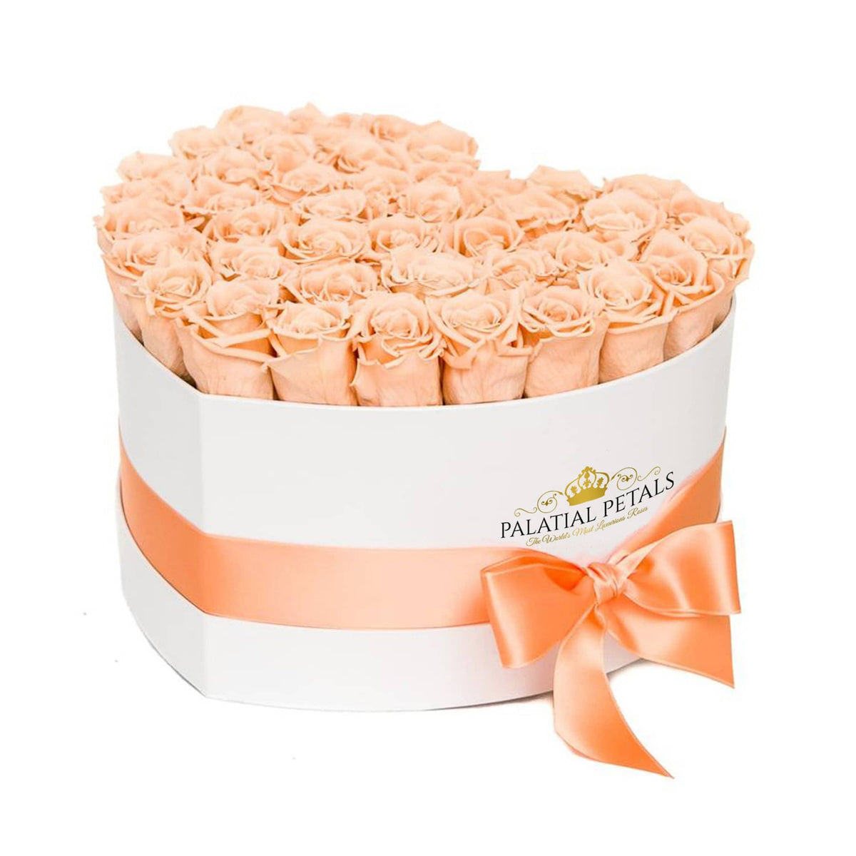 Peach Preserved Roses in Heart Gift Box