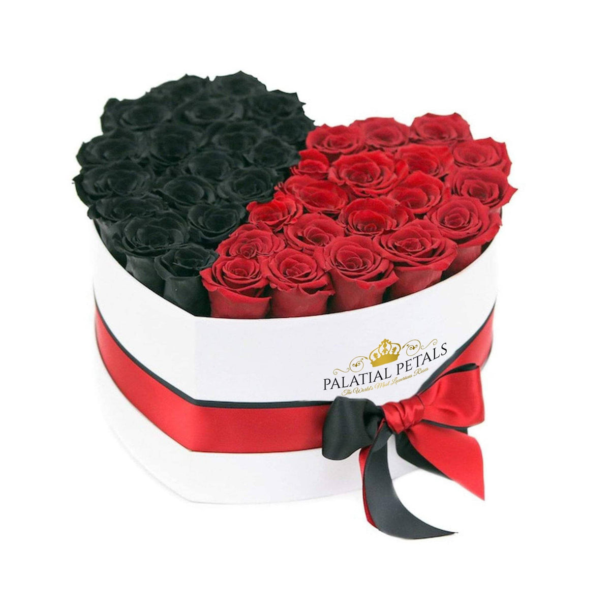 Black Magic & Red Preserved Roses in Heart Gift Box