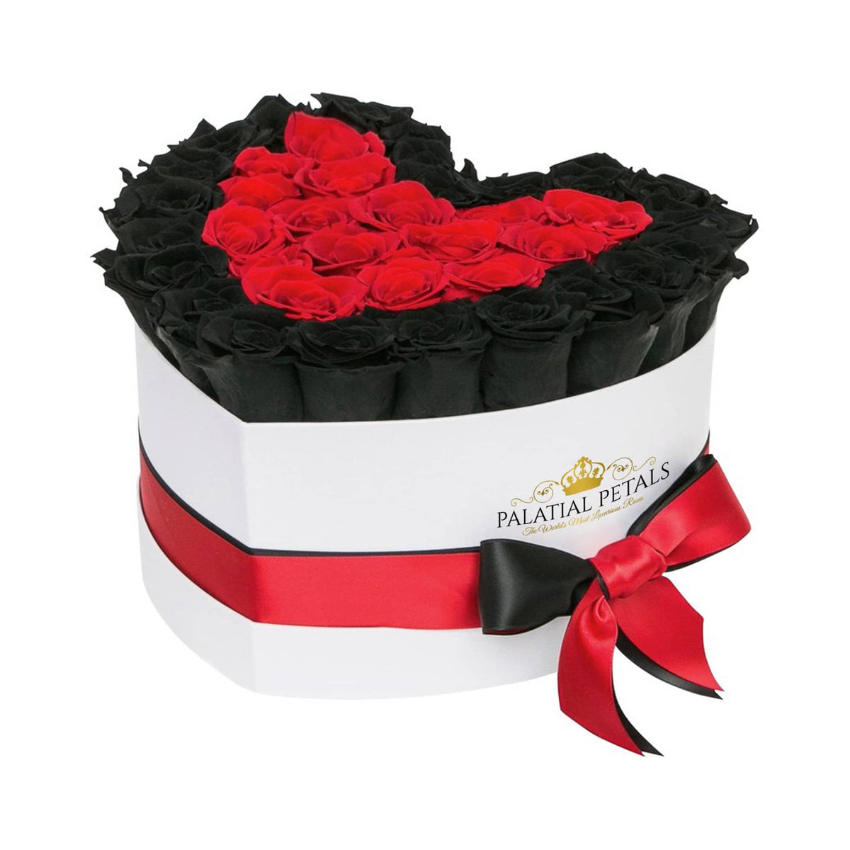 Black Magic & Bright Red Preserved Roses in Heart Gift Box