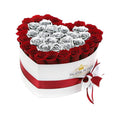 Red & Metallic Silver Preserved Roses in Heart Gift Box