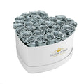 Metallic Silver Preserved Roses in Heart Gift Box