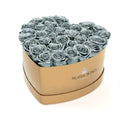 Metallic Silver Preserved Roses in Heart Gift Box – Style 3