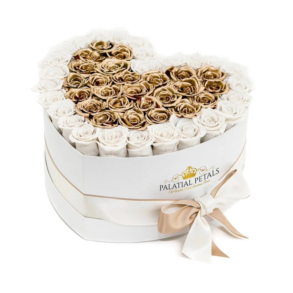 Snow White & 24K Gold Preserved Roses in Heart Gift Box