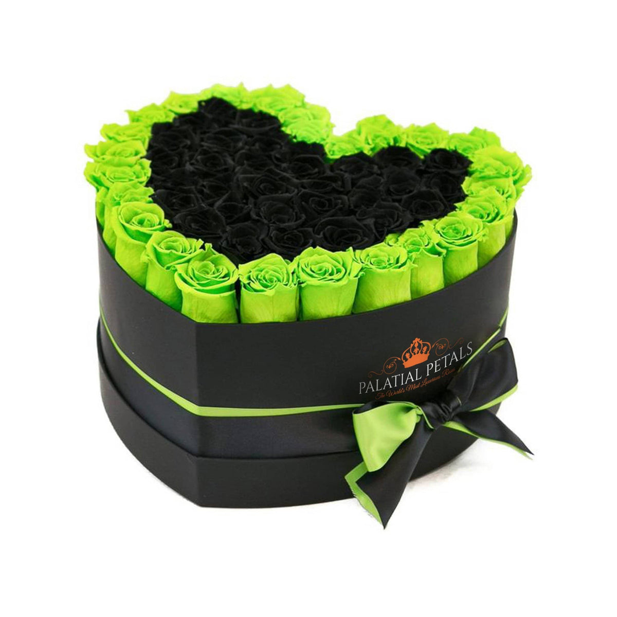 Green & Black Preserved Roses in Heart Gift Box