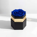 Single Blue Preserved Rose in Black Hexagon Gift Box