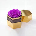 Single Purple Preserved Rose in Gold Mirror Hexagon Gift Box