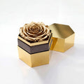 Single Gold Preserved Rose in Gold Mirror Hexagon Gift Box