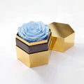 Single Light Blue Preserved Rose in Gold Mirror Hexagon Gift Box