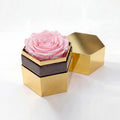 Single Pink Preserved Rose in Gold Mirror Hexagon Gift Box