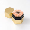 Single Peach Preserved Rose in Gold Mirror Hexagon Gift Box – Style 2