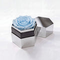 Single Light Blue Preserved Rose in Silver Mirror Hexagon Gift Box