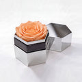 Single Peach Preserved Rose in Silver Mirror Hexagon Gift Box