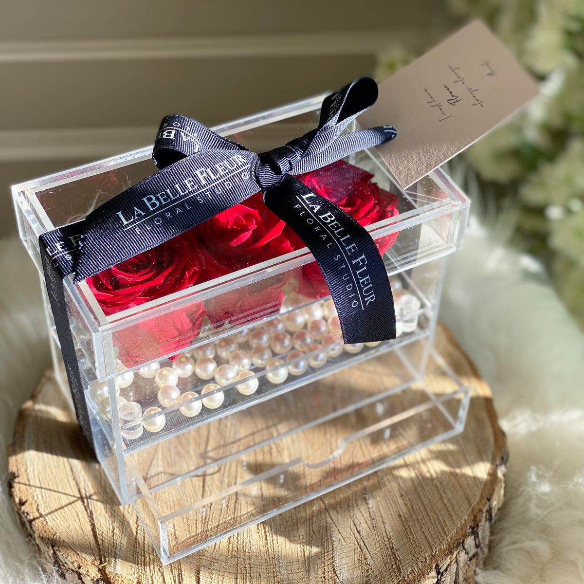 3 Preserved Roses in Acrylic Jewelry Box